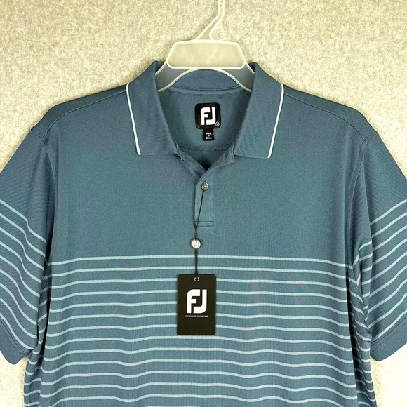 FootJoy FJ Shirt Mens Large Golf Polo Breton Stripe Short Sleeves Active Blue - Picture 2 of 13